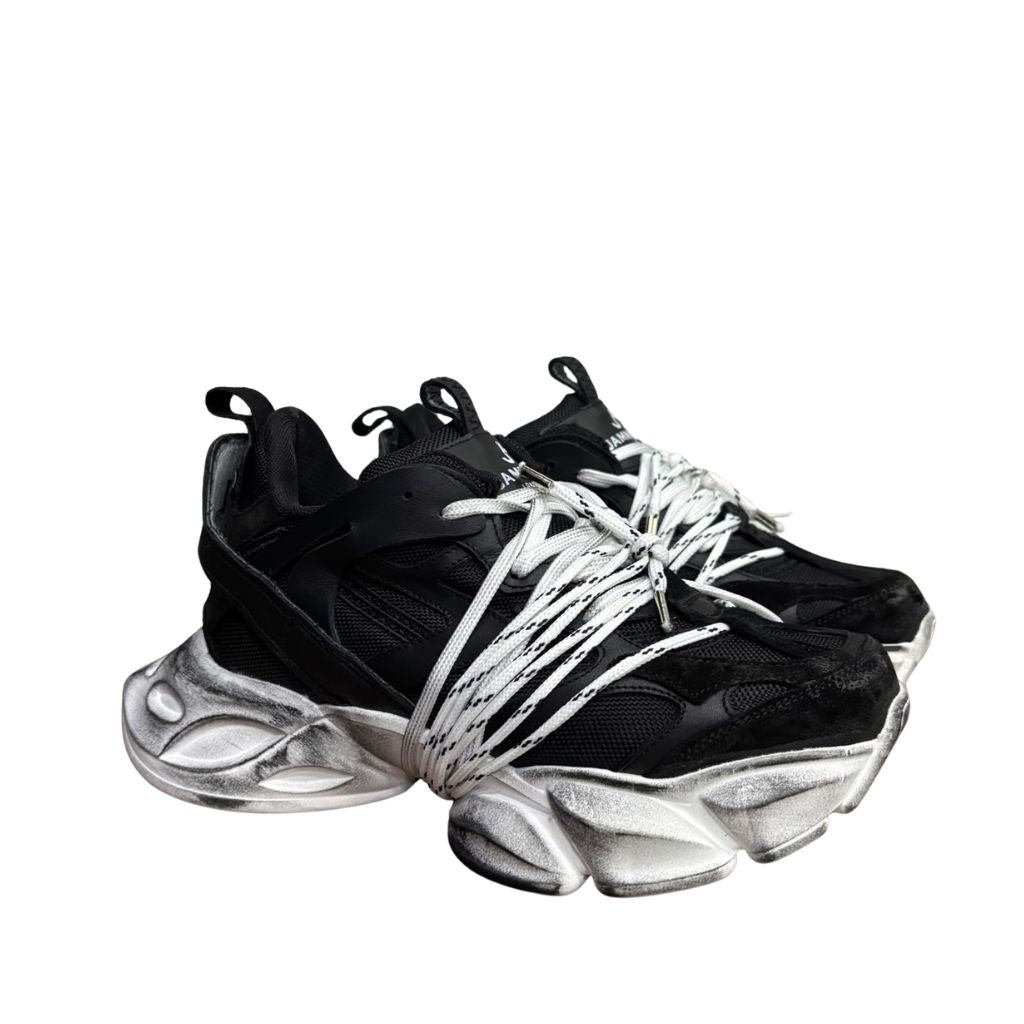 Sneaker Jammers London nera con suola chunky argento metallizzata