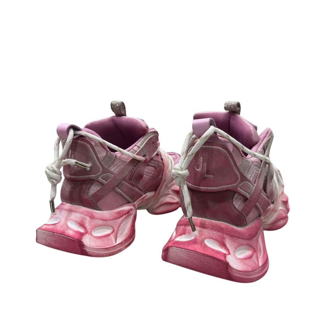 Sneakers Jammers London in vera pelle rosa con lacci bianchi intrecciati e suola alta