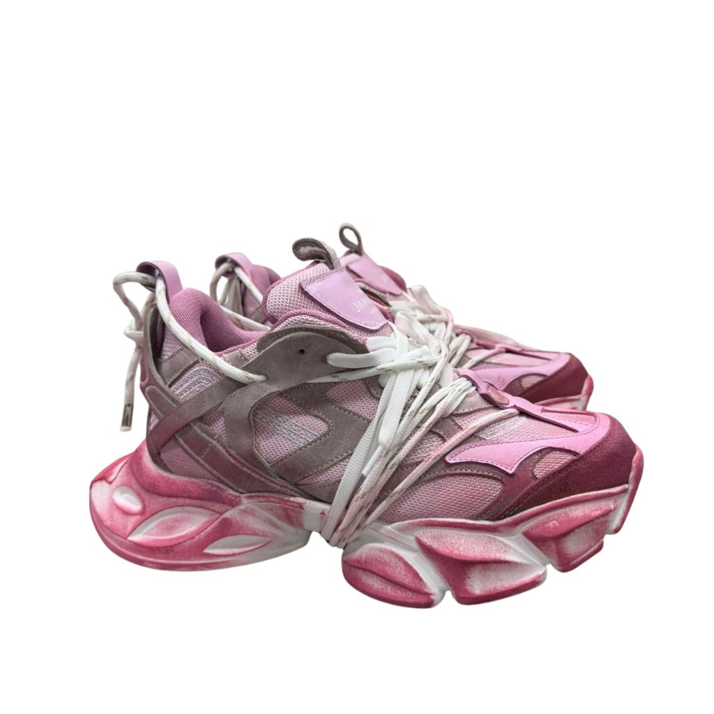 Sneakers Jammers London in vera pelle rosa con lacci bianchi intrecciati e suola alta