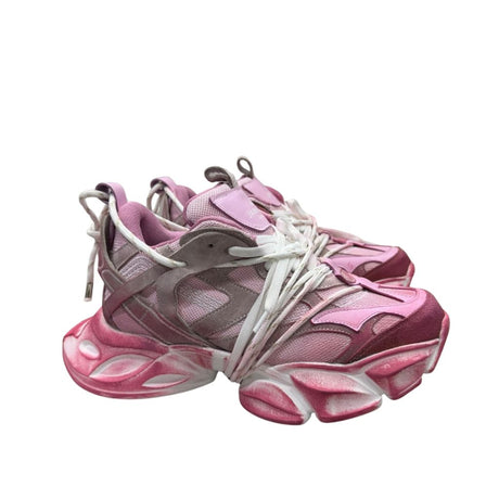 Sneakers Jammers London in vera pelle rosa con lacci bianchi intrecciati e suola alta