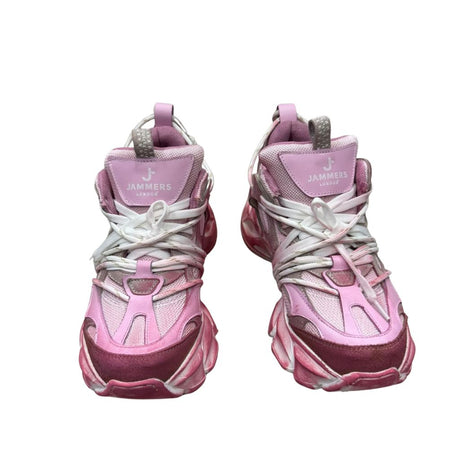 Sneakers Jammers London in vera pelle rosa con lacci bianchi intrecciati e suola alta
