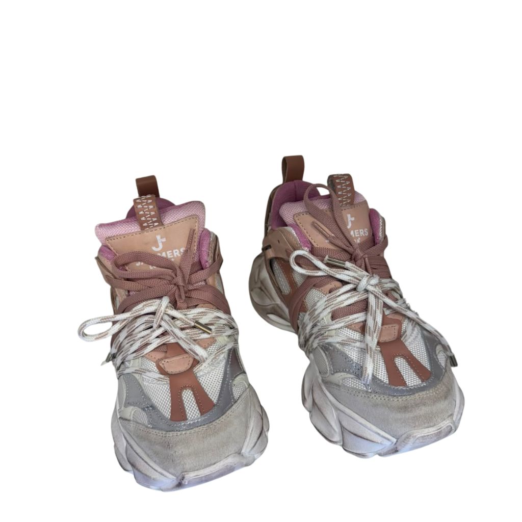 Sneaker chunky rosa e beige con suola maxi