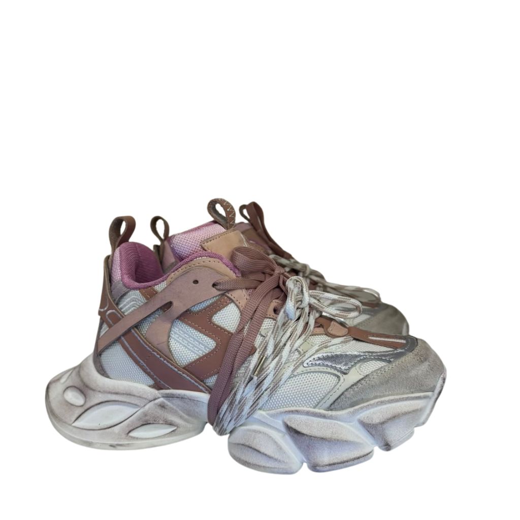 Sneaker chunky rosa e beige con suola maxi