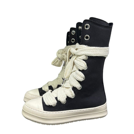 Sneaker boot alta donna nera tela maxi lacci beige