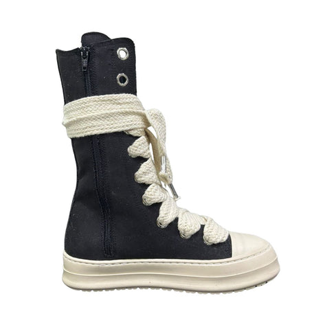 Sneaker boot alta donna nera tela maxi lacci beige