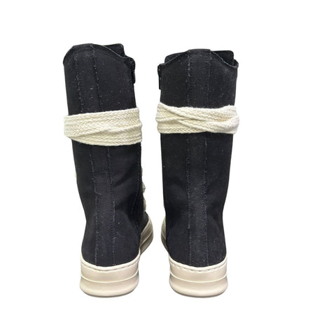 Sneaker boot alta donna nera tela maxi lacci beige