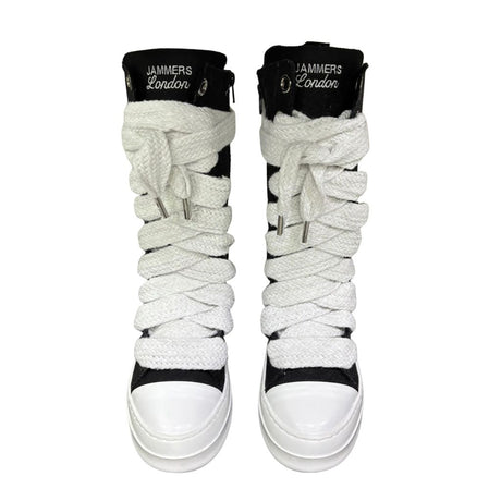 Sneaker boot alta donna nera con maxi lacci bianchi