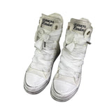 Stivaletto alto tela bianca vintage Jammers London, lacci oversize e platform consumata.