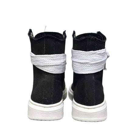 Sneaker alta bambino Jammers London canvas nero con lacci larghi bianchi e punta in gomma bianca laccata.