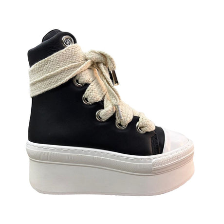 Sneaker Jammers London nera con lacci corda panna zeppa 7cm