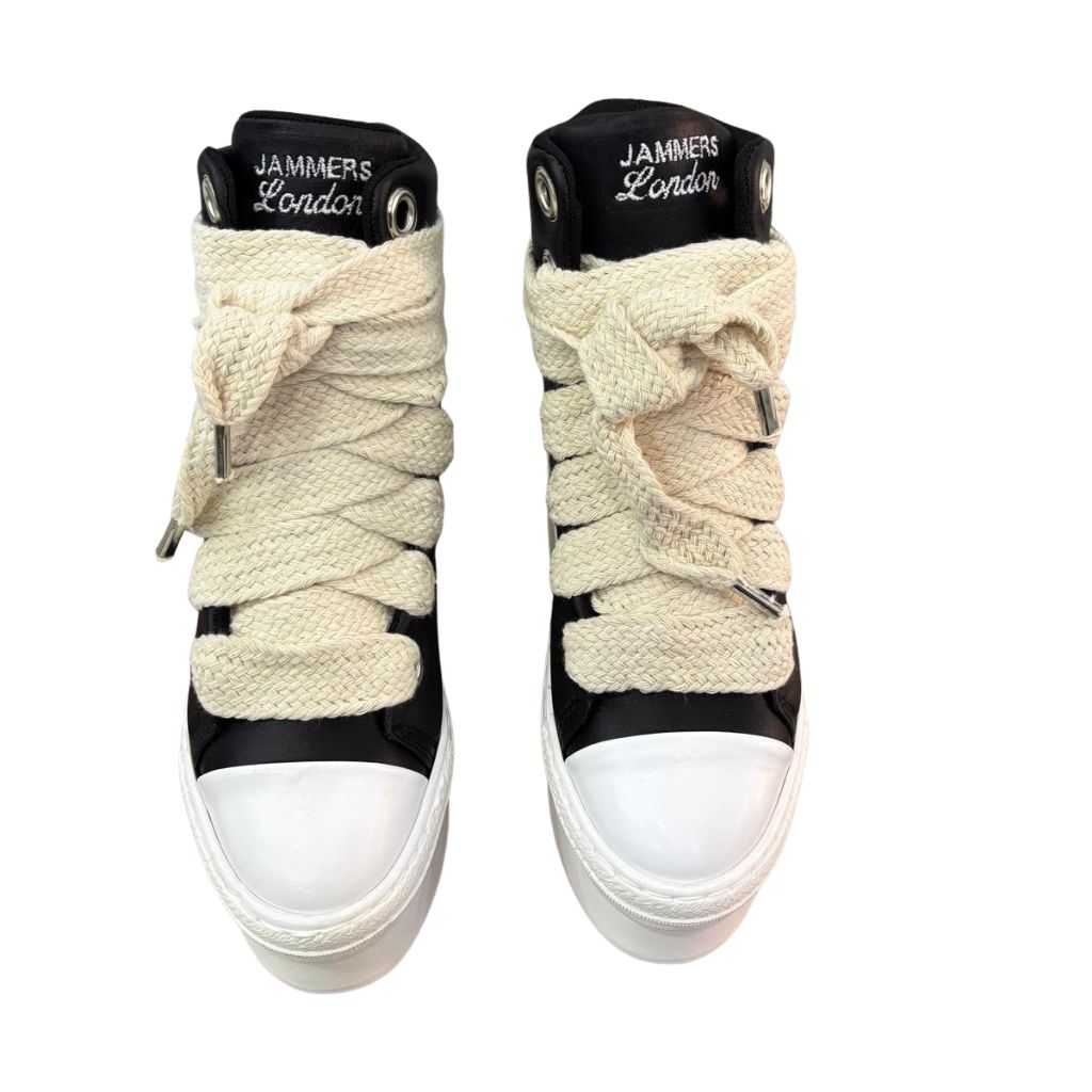 Sneaker Jammers London nera con lacci corda panna zeppa 7cm