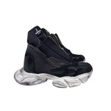 Sneaker Jammers London alta nera in licra e camoscio suola vintage