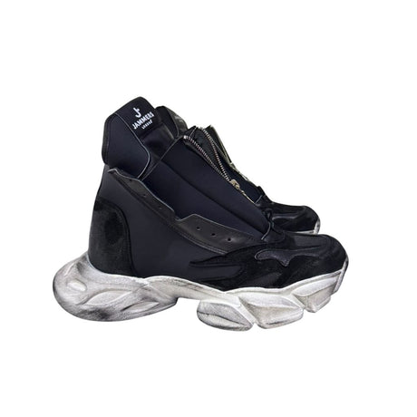 Sneaker Jammers London alta nera in licra e camoscio suola vintage