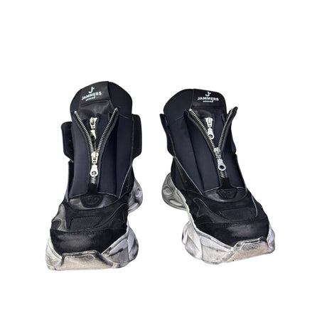 Sneaker Jammers London alta nera in licra e camoscio suola vintage