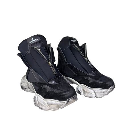 Sneaker Jammers London alta nera in licra e camoscio suola vintage