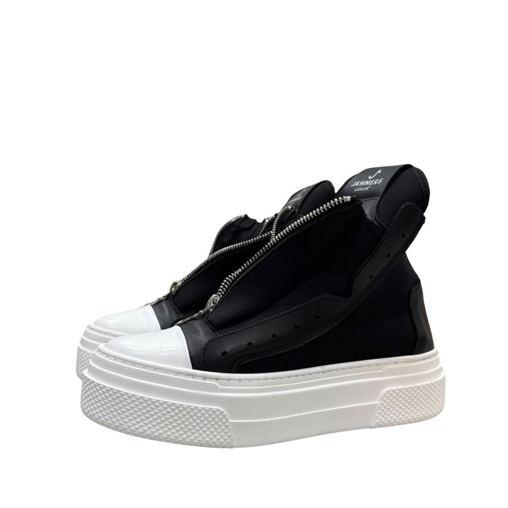 Sneaker alta Jammers London nera con doppia zip e punta bianca