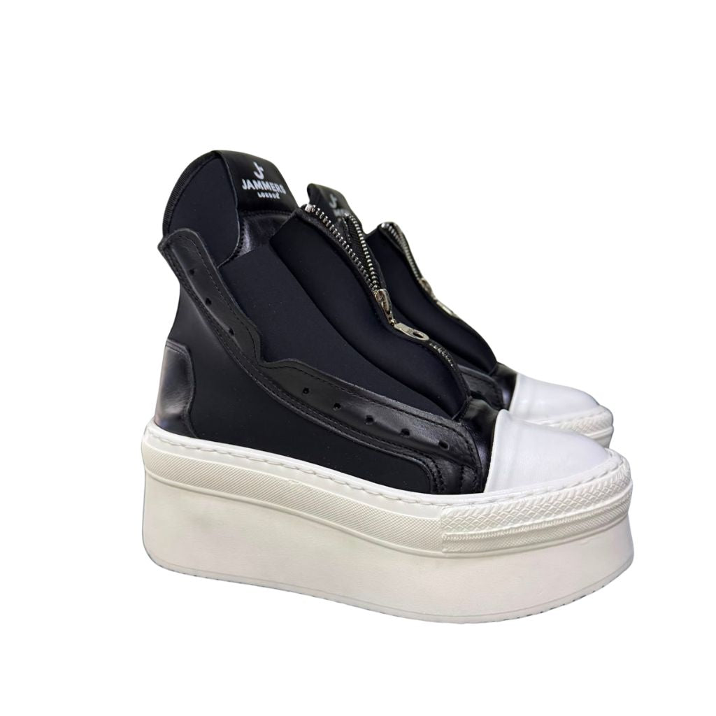 Sneaker Jammers London bicolore in licra con zeppa bianca 7cm