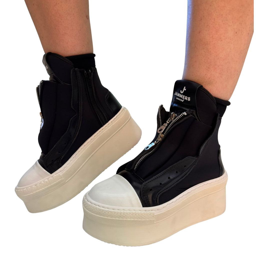 Sneaker Jammers London bicolore in licra con zeppa bianca 7cm