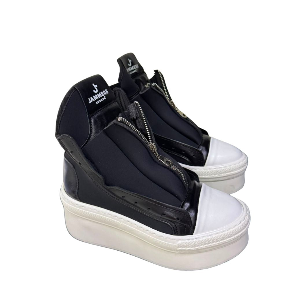 Sneaker Jammers London bicolore in licra con zeppa bianca 7cm