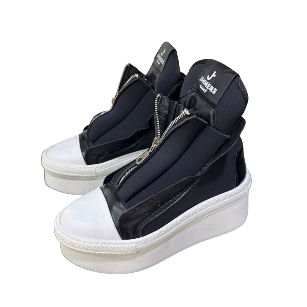 Sneaker Jammers London bicolore in licra con zeppa bianca 7cm