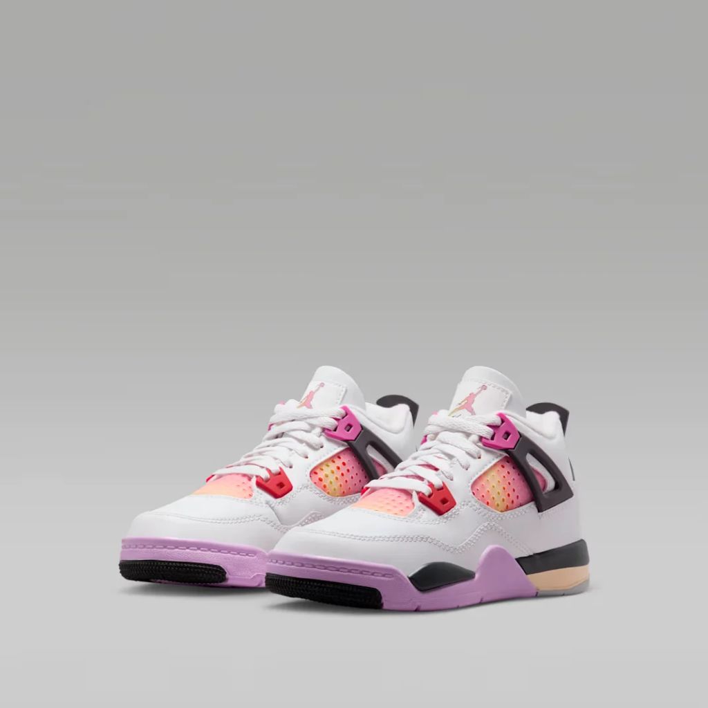 Sneakers Nike Air Jordan 4 PS bianche con dettagli rosa e rossi e suola lilla