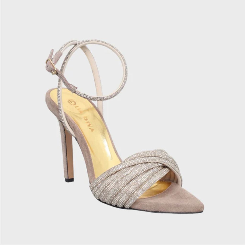 Sandalo gioiello da donna in camoscio beige