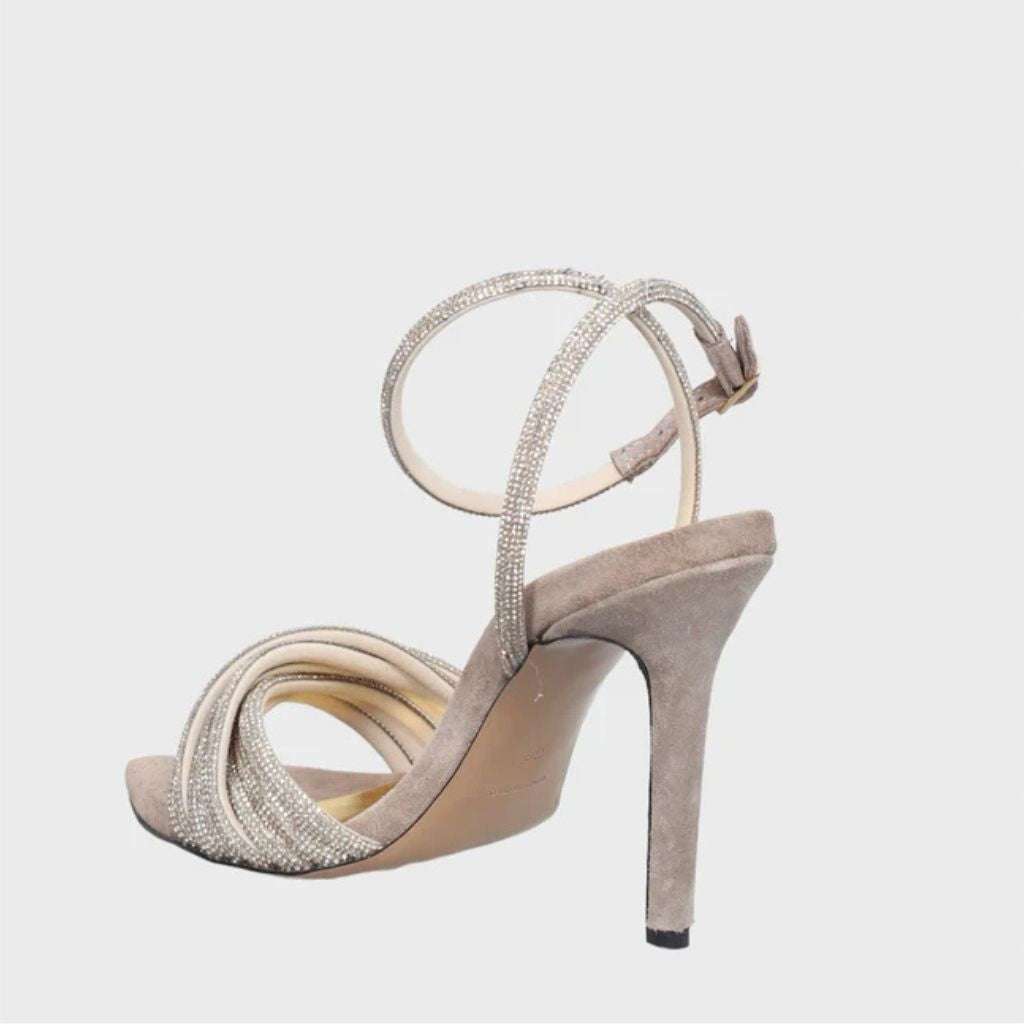 Sandalo gioiello da donna in camoscio beige