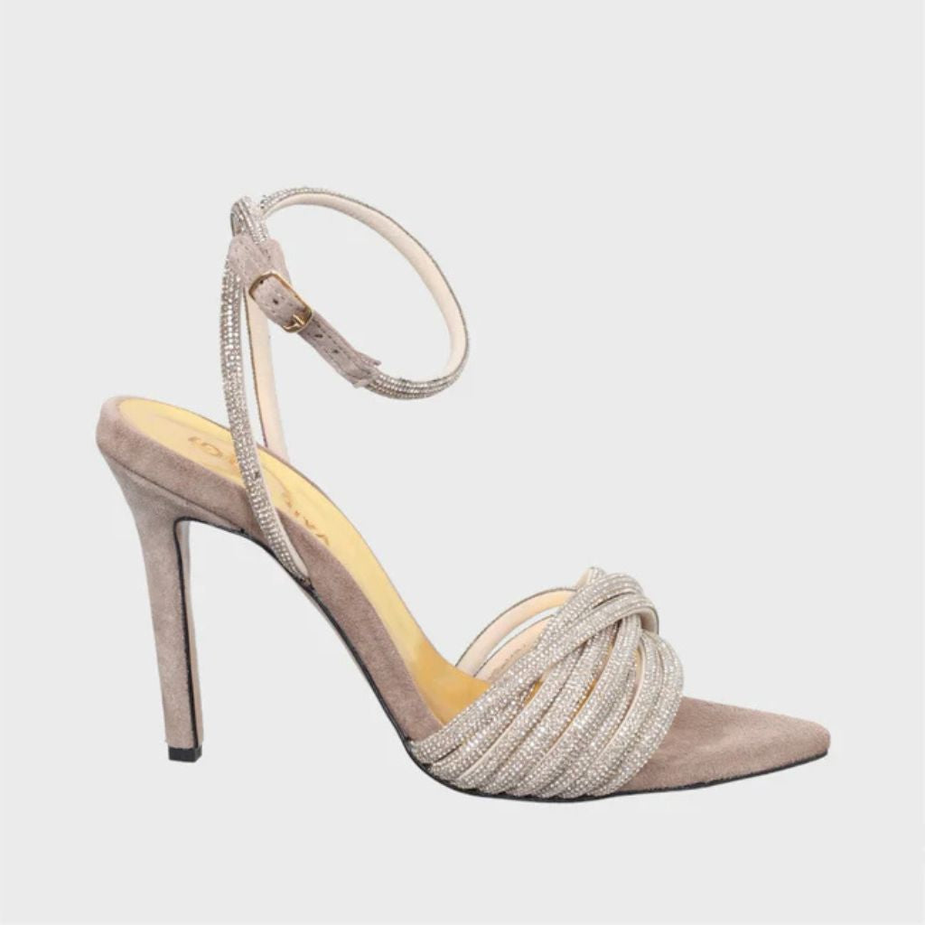 Sandalo gioiello da donna in camoscio beige