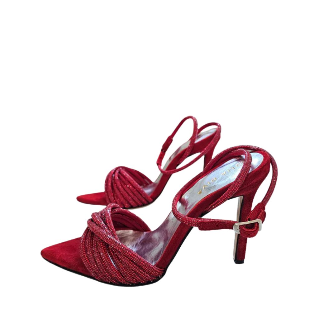 Sandalo gioiello da donna rosso a punta con tacco a stiletto da 11cm