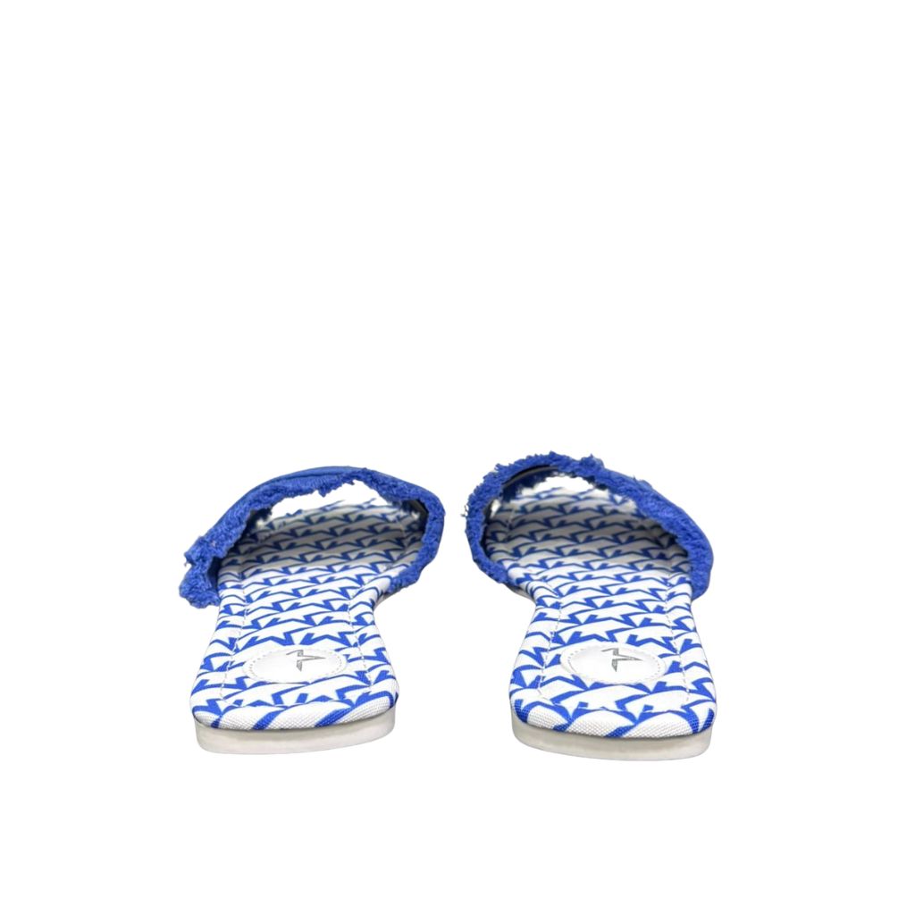 Ciabattine flat Marc Ellis C100 in tessuto azzurro royal con fascia frangé logata