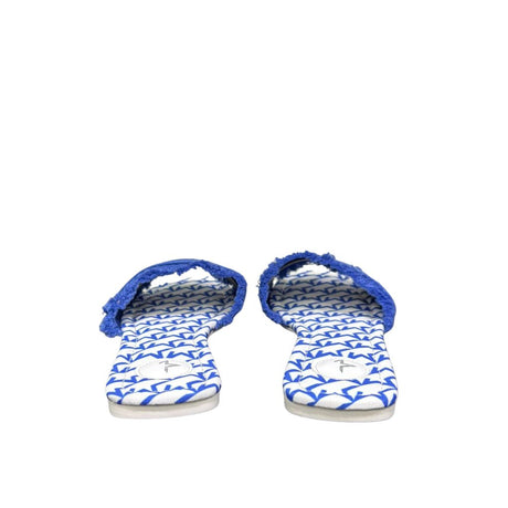 Ciabattine flat Marc Ellis C100 in tessuto azzurro royal con fascia frangé logata