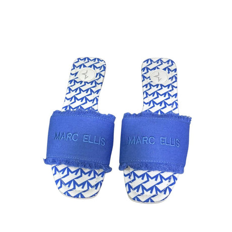 Ciabattine flat Marc Ellis C100 in tessuto azzurro royal con fascia frangé logata