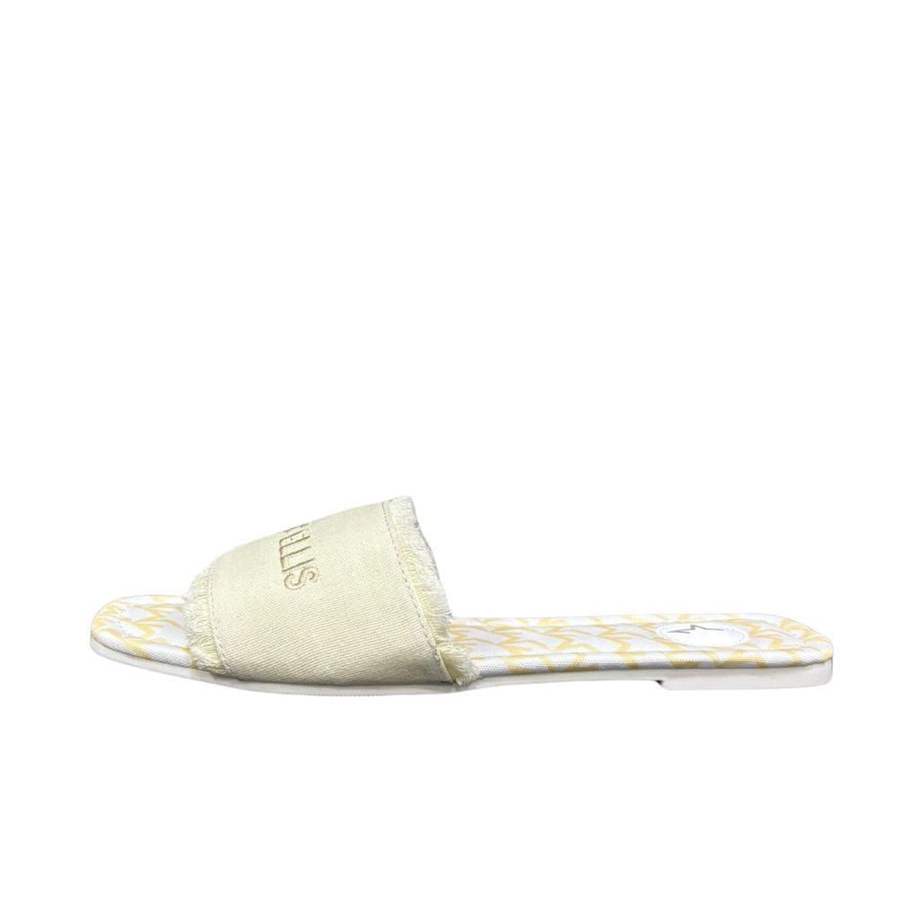 Ciabattine Marc Ellis in canvas beige panna con fascia frangé