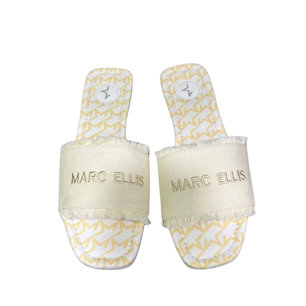 Ciabattine Marc Ellis in canvas beige panna con fascia frangé