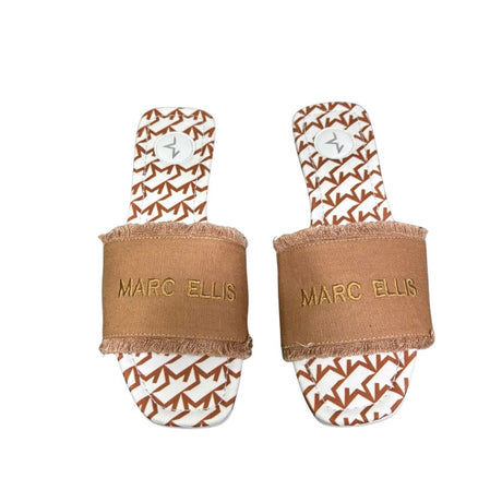 Ciabattine Marc Ellis in canvas marrone cammello con fascia frangé.