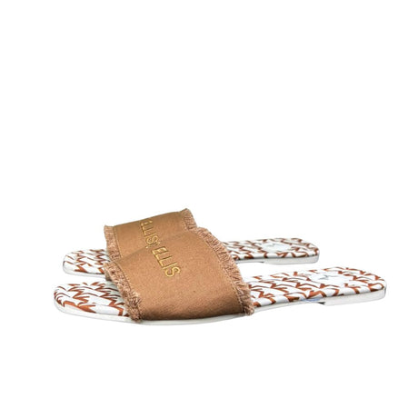 Ciabattine Marc Ellis in canvas marrone cammello con fascia frangé.