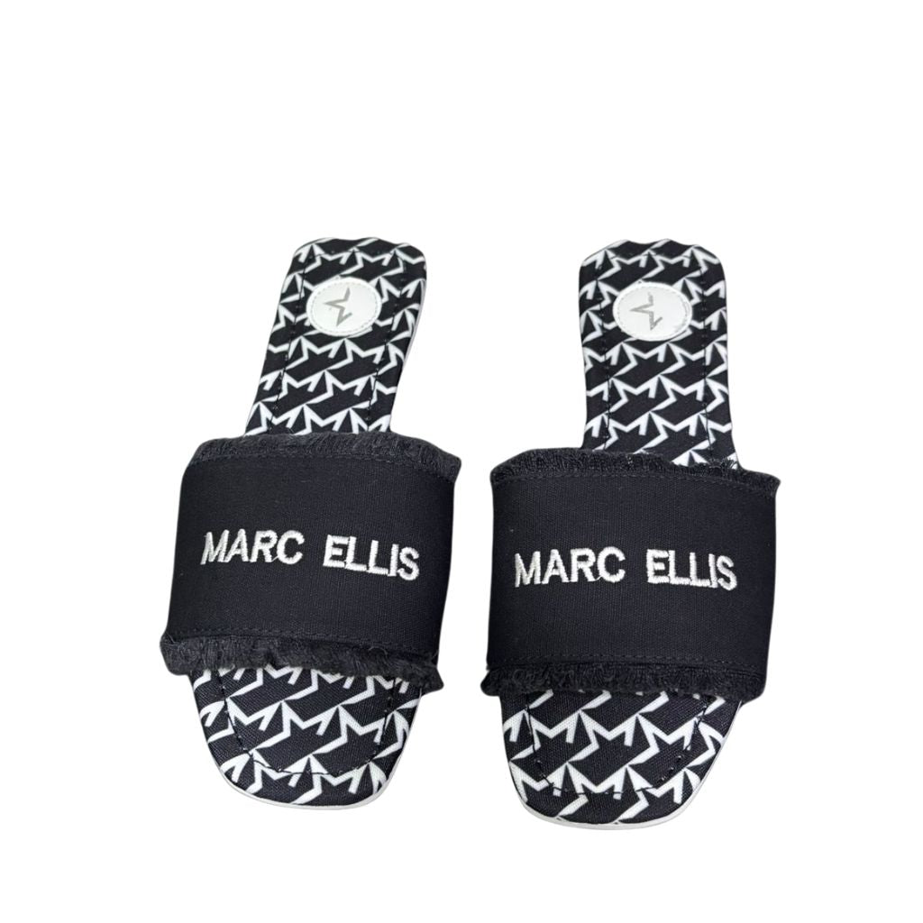 Ciabattine Marc Ellis in canvas nero con fascia frangé