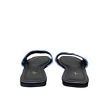 Ciabattine Marc Ellis canvas blu, placca logo dorata, plantare ecopelle nera.