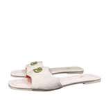 Ciabattine flat Marc Ellis C200 canvas rosa cipria, placca logo dorata, plantare ecopelle rosa.