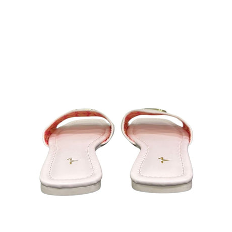 Ciabattine flat Marc Ellis C200 canvas rosa cipria, placca logo dorata, plantare ecopelle rosa.