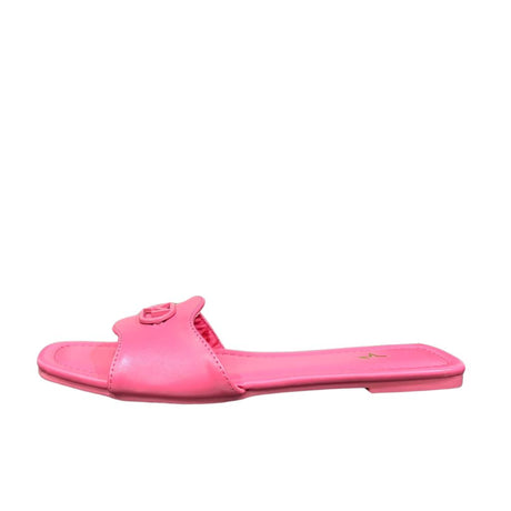 Ciabattine flat Marc Ellis ecopelle rosa fucsia, placca logo tono su tono, plantare rosa con logo oro.
