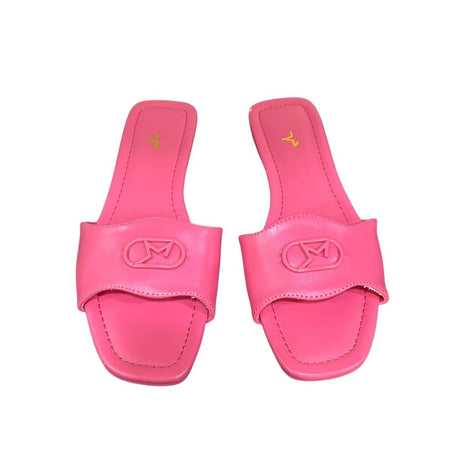 Ciabattine flat Marc Ellis ecopelle rosa fucsia, placca logo tono su tono, plantare rosa con logo oro.