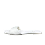 Ciabattine flat Marc Ellis ecopelle bianca, placca logo bianca tono su tono, plantare bianco con logo oro.