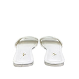 Ciabattine flat Marc Ellis ecopelle bianca, placca logo bianca tono su tono, plantare bianco con logo oro.