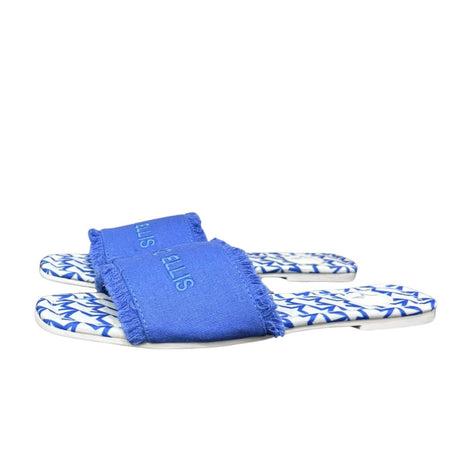 Ciabattine flat Marc Ellis C100 in tessuto azzurro royal con fascia frangé logata