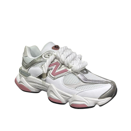 Sneaker New Balance 9060 donna bianco argento e rosa con lacci in corda