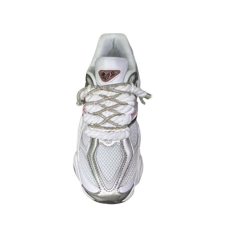 Sneaker New Balance 9060 donna bianco argento e rosa con lacci in corda e brillantini