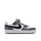 Sneakers Nike Court Borough bianche e grigie da bambino con Swoosh nero e strappo