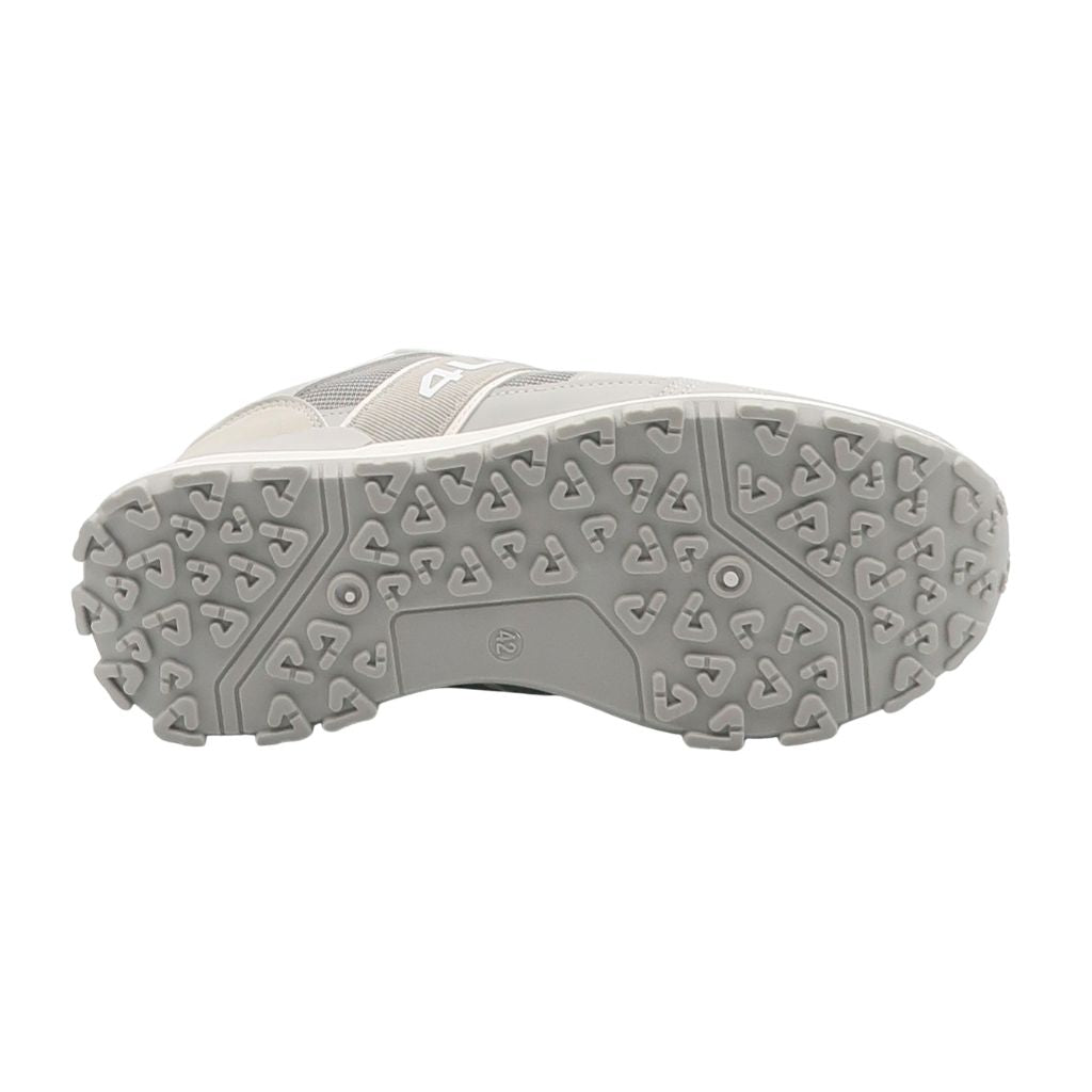 Sneakers da uomo Paciotti 4US grigie in mesh e ecopelle, logo laterale esteso e suola running in contrasto.