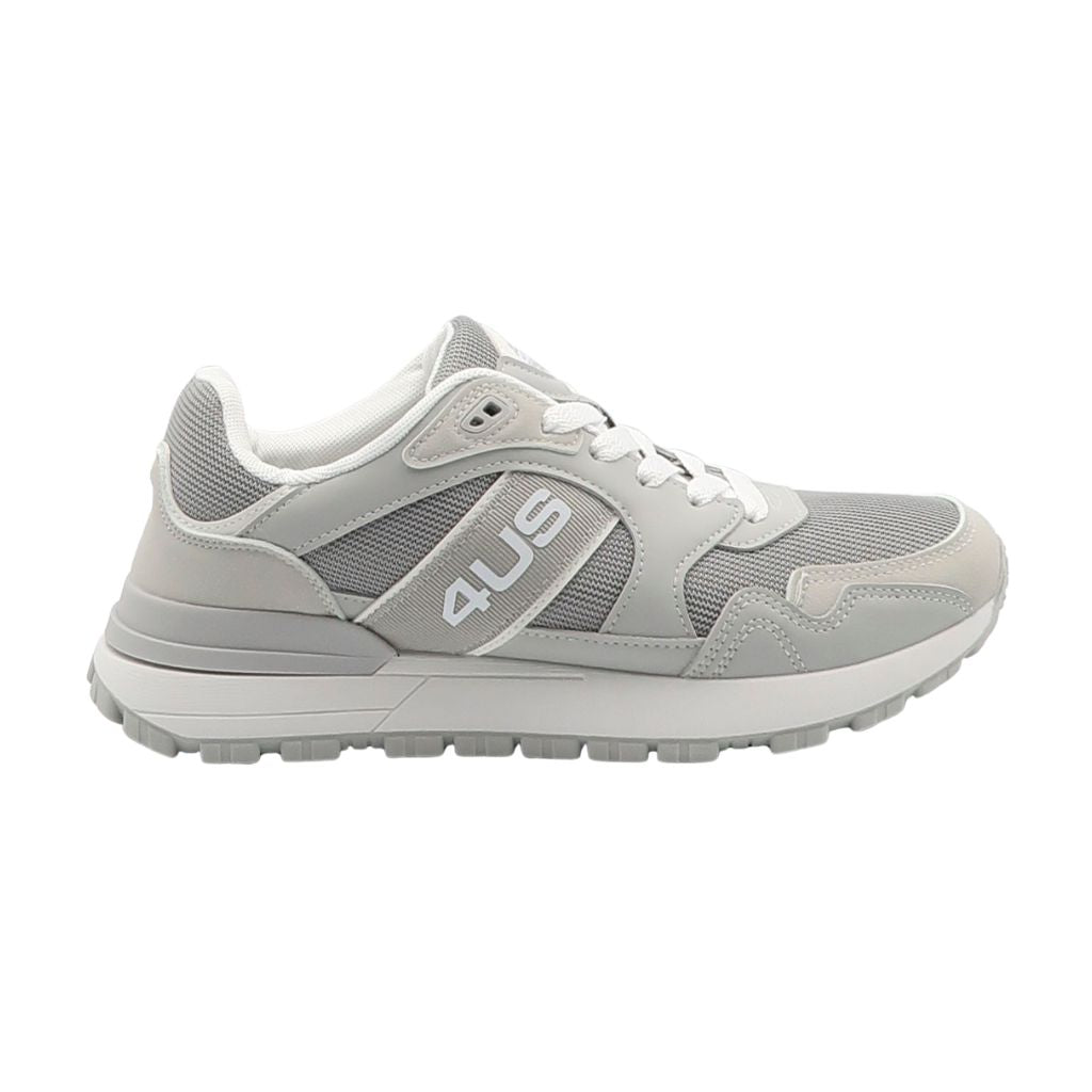Sneakers da uomo Paciotti 4US grigie in mesh e ecopelle, logo laterale esteso e suola running in contrasto.